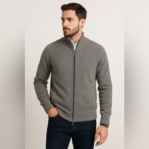 Lorenzo Magni Men's Gray Wool Zip Cardigan Sweater Jacket Made in Italy Size L